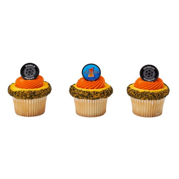 12 SPEEDWAY Cupcake Rings Racing Race Fan Tire Cake Toppers for Birthday Party Decoration