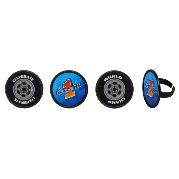 12 SPEEDWAY Cupcake Rings Racing Race Fan Tire Cake Toppers for Birthday Party Decoration Craft Supply