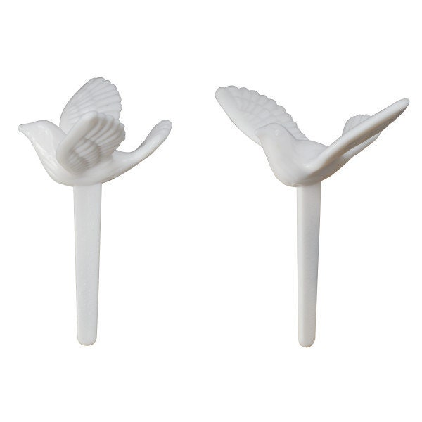 12 DOVE Cupcake Picks Baptism Wedding Baby Shower Cake Toppers Rings Party Decoration
