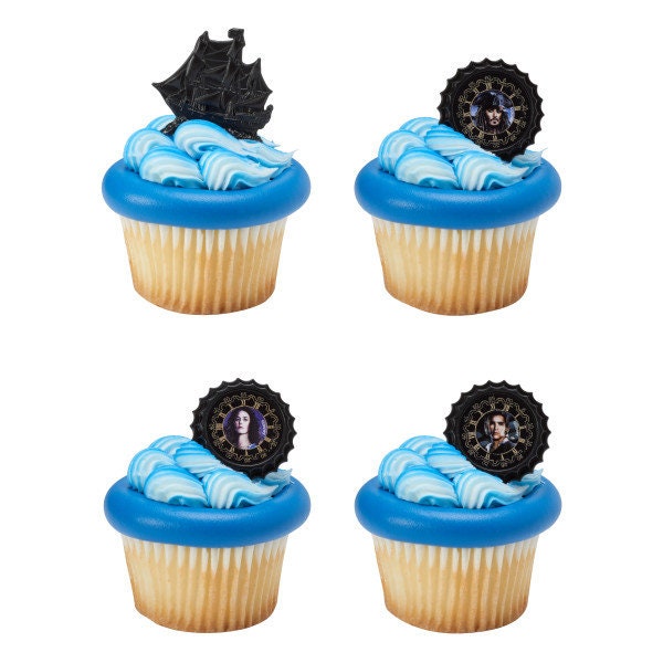 12 PIRATES OF CARIBBEAN Cupcake Rings Pirates Life Ship Compass Cake Toppers for Birthday Party Decoration