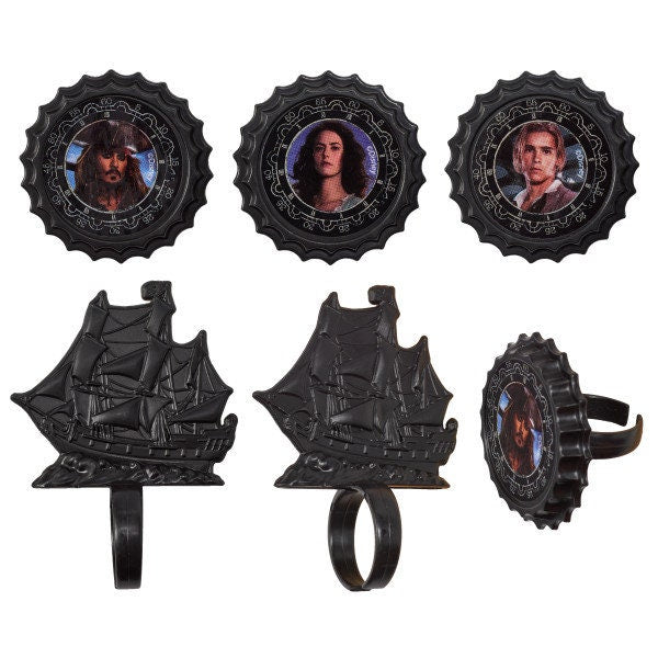 12 PIRATES OF CARIBBEAN Cupcake Rings Pirates Life Ship Compass Cake Toppers for Birthday Party Decoration