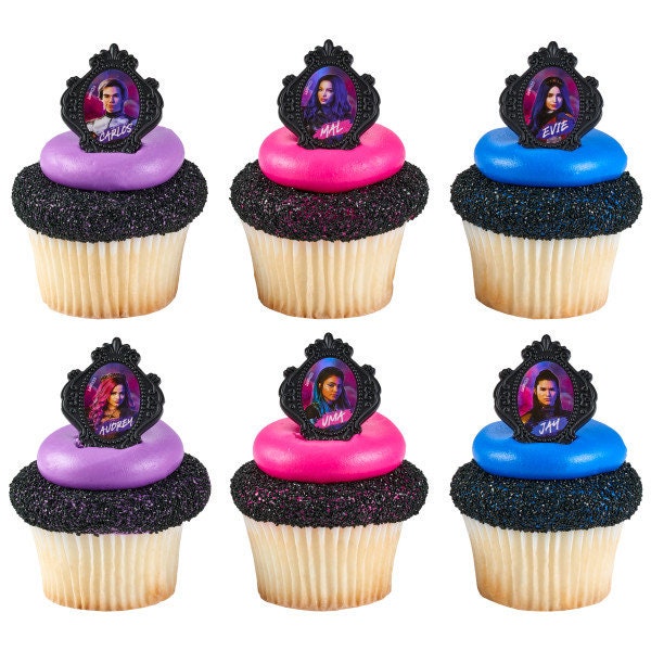 DESCENDANTS 3 Cupcake Rings (12) Carlos Evie Movie So Not Ordinary Cake Toppers Birthday Party Decoration