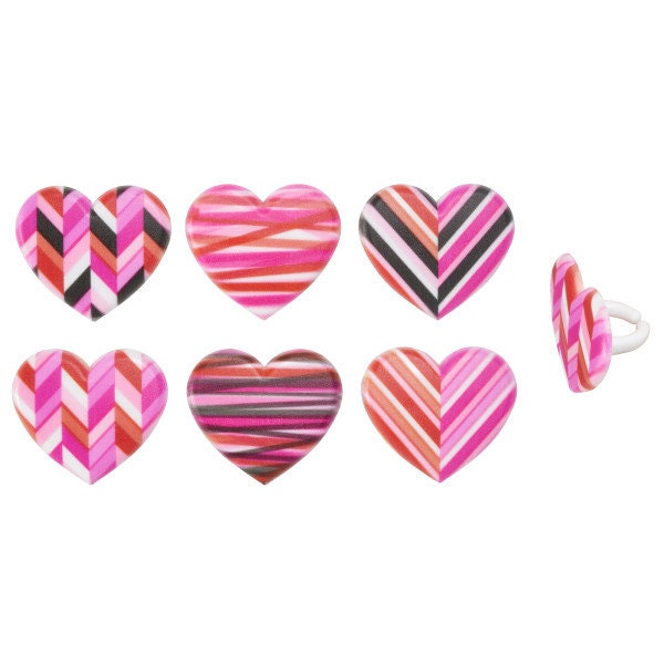 12 FRESH GEOMETRIC HEARTS Cupcake Rings Valentine Heart Love Xoxo Cake Toppers Birthday Party Decoration