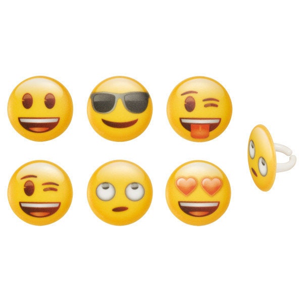 12 EMOJI Cupcake Rings Icons Faces Cake Toppers Birthday Party Decoration