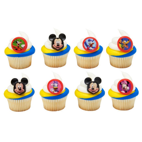 MICKEY Roadster Racers Cupcake Rings (12) Donald Duck Goofy Daisy Cake Toppers Birthday Party Decoration
