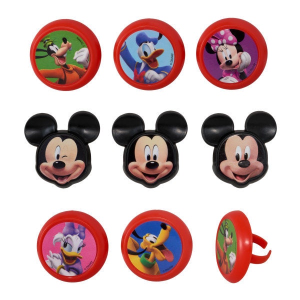 MICKEY Roadster Racers Cupcake Rings (12) Donald Duck Goofy Daisy Cake Toppers Birthday Party Decoration