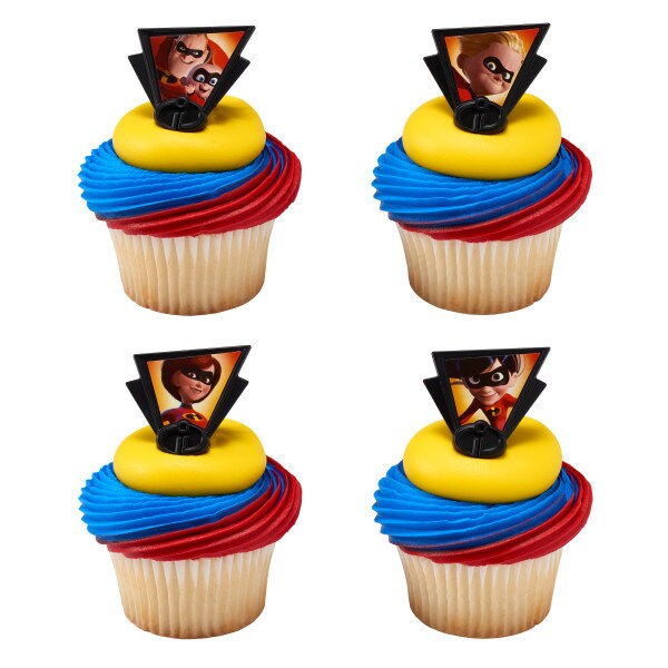12 INCREDIBLES Cupcake Rings Dynamic Family Superhero Movie Cake Toppers Birthday Party Decoration