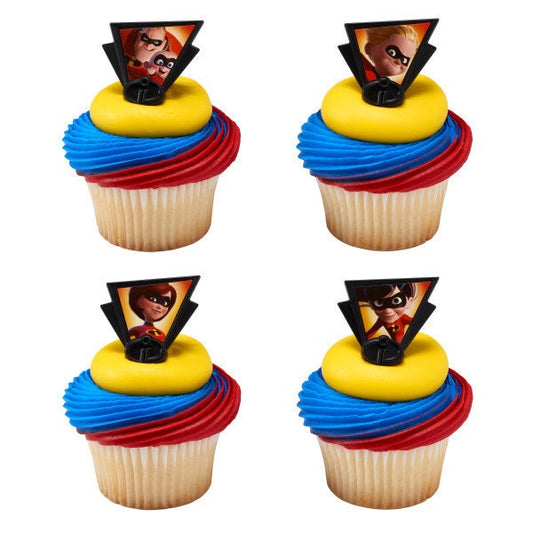 12 INCREDIBLES Cupcake Rings Dynamic Family Superhero Movie Cake Toppers Birthday Party Decoration Craft Supply