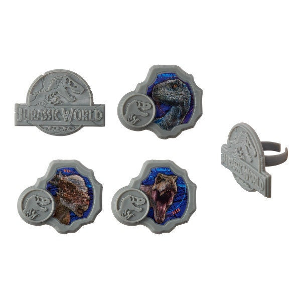 JURASSIC WORLD Cupcake Rings (12) Fallen Kingdom Dinosaur Movie Cake Toppers Birthday Party Decoration