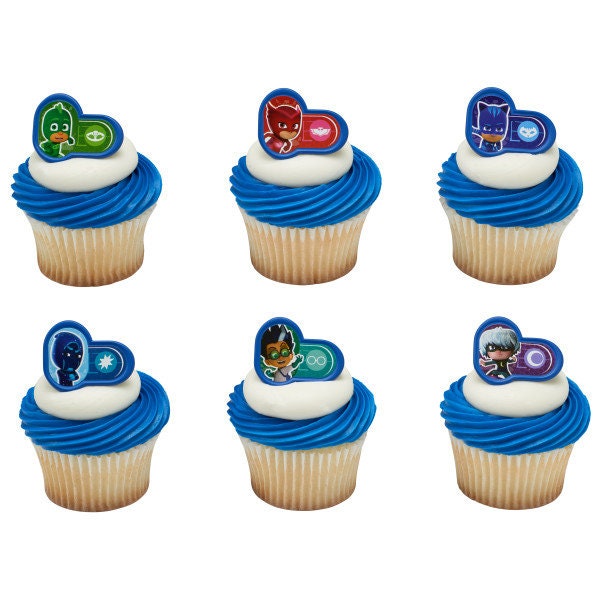 PJ MASKS Cupcake Rings (12) Heroes and Villains Cake Toppers Birthday Party Decoration