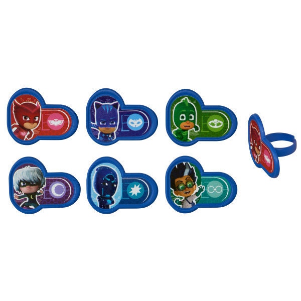 PJ MASKS Cupcake Rings (12) Heroes and Villains Cake Toppers Birthday Party Decoration