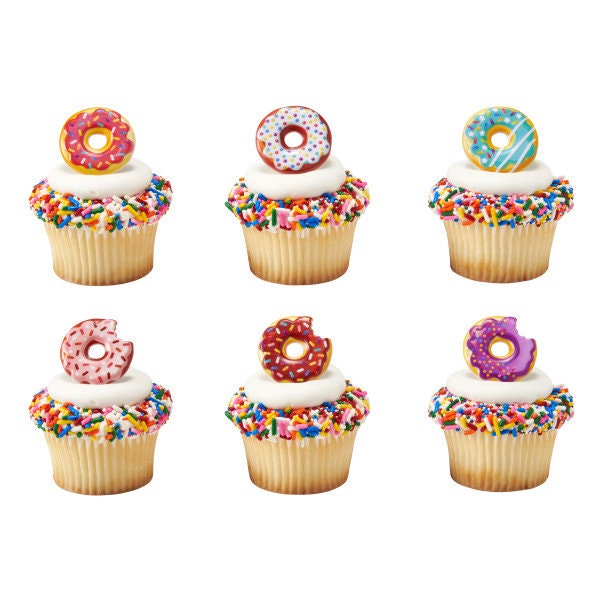 DONUT ASSORTMENT Cupcake Rings (12) Cake Toppers Birthday Party Decoration