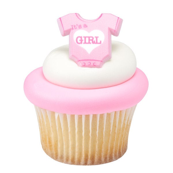 12 IT'S A GIRL Cupcake Rings Baby Shower Gender Reveal Girl Cake Toppers Party Decoration