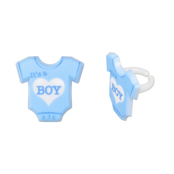12 IT'S A BOY Cupcake Rings Baby Shower Gender Reveal Boy Cake Toppers Party Decoration