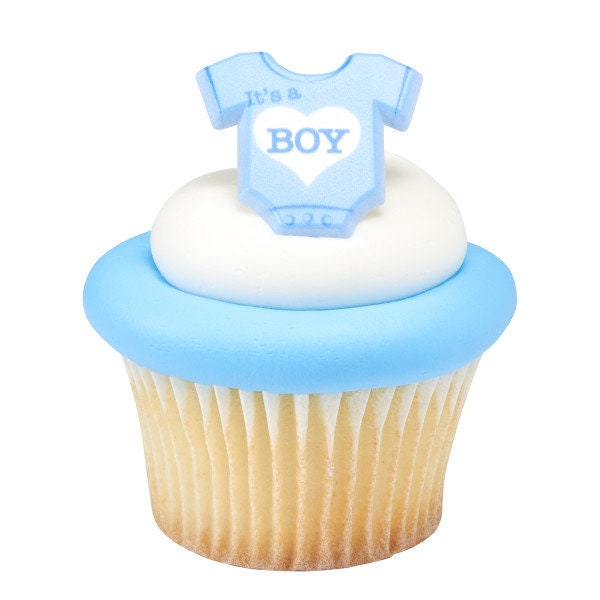 12 IT'S A BOY Cupcake Rings Baby Shower Gender Reveal Boy Cake Toppers Party Decoration