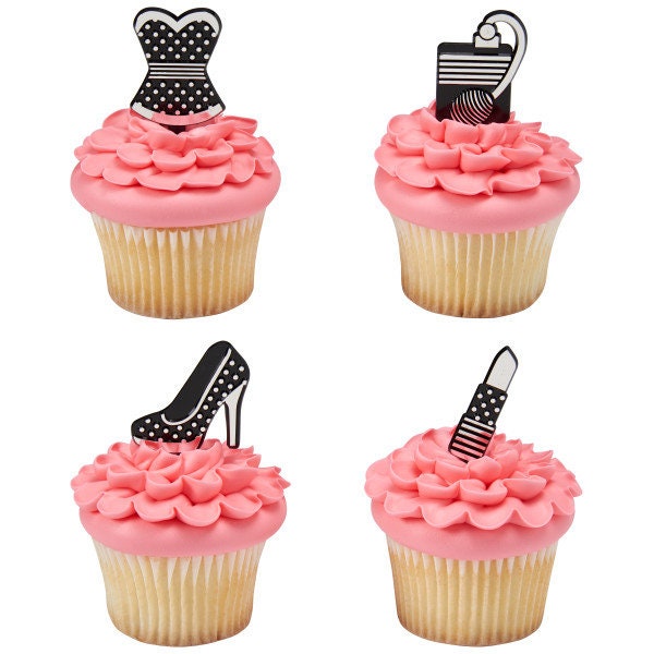 12 GIRLS NIGHT OUT Cupcake Picks Lipstick Shoe Dress Perfume Fashion Cake Toppers Birthday Party Decoration