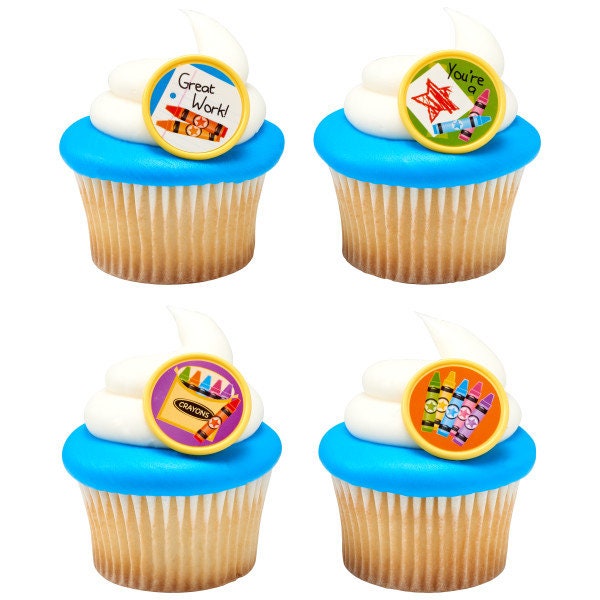 12 CRAYONS SCHOOL Cupcake Rings Teacher Kids Cake Toppers Birthday Party Decoration Picks Craft Supply