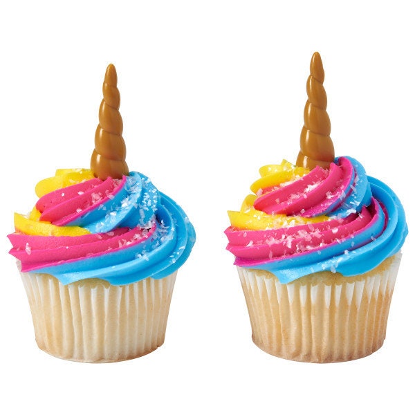 12 UNICORN HORN Cupcake Picks Mane Mystical Castle Fantasy Cake Toppers Birthday Party Decoration