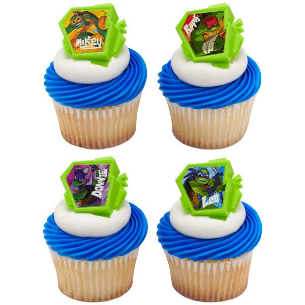 Teenage Mutant Ninja Turtles Cupcake Rings (12) TMNT Cake Toppers Birthday Party Decoration Picks Shredder
