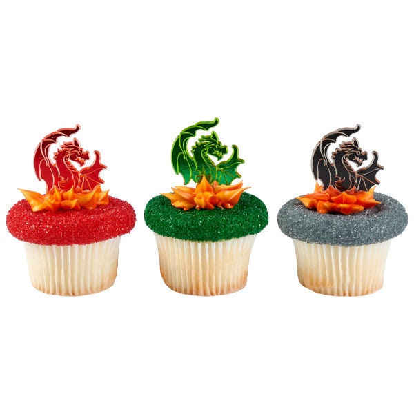 12 DRAGON ASSORTMENT Cupcake Picks Castle Fantasy Cake Toppers Birthday Party Decoration