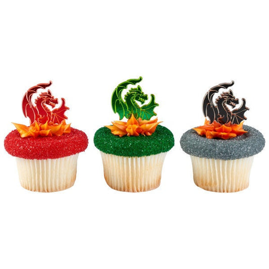 12 DRAGON ASSORTMENT Cupcake Picks Castle Fantasy Cake Toppers Birthday Party Decoration