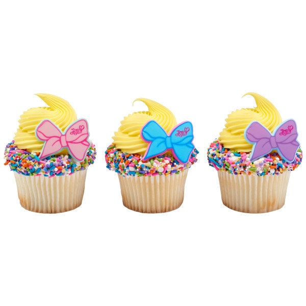 12 JOJO SIWA Cupcake Rings The Party's Here! Bows Cake Toppers Birthday Party Decoration Picks