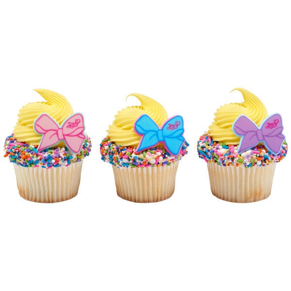 12 JOJO SIWA Cupcake Rings The Party's Here! Bows Cake Toppers Birthday Party Decoration Picks Craft Supply