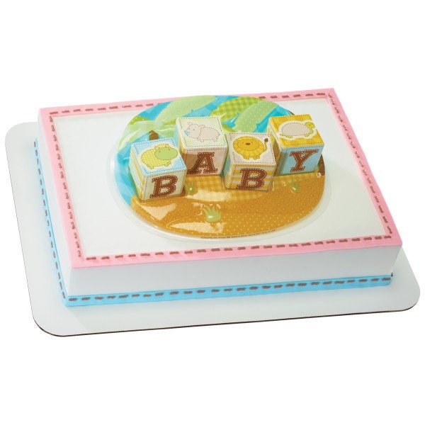 SAFARI BABIES Cake Topper Baby Shower Blocks Hippo Lion Cake Decoration Decoset