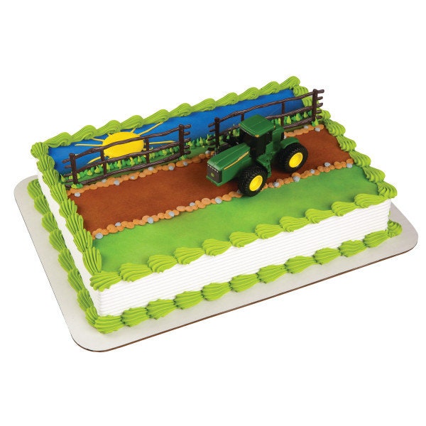 JOHN DEERE Cake Topper Tractor Farm Fence Birthday Party Cake Decoration Decoset Craft Supply
