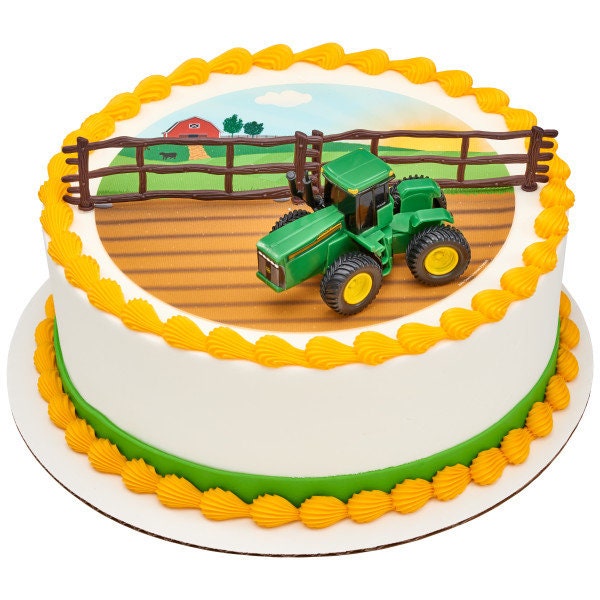 JOHN DEERE Cake Topper Tractor Farm Fence Birthday Party Cake Decoration Decoset Craft Supply
