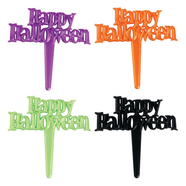 HAPPY HALLOWEEN Cupcake Picks (12) Cake Toppers Rings Party Craft Supply