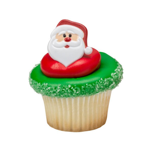 SANTA FACE Cupcake Rings (12) Claus Christmas Elf Holiday Favors Cake Toppers Party Decoration