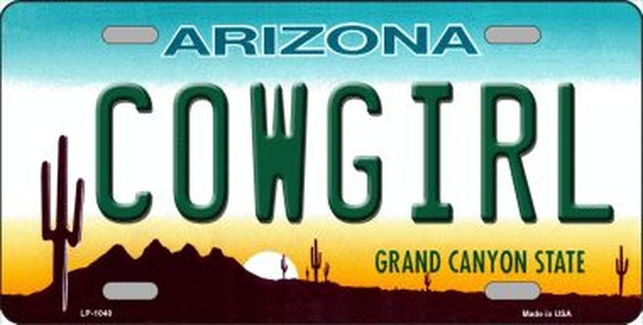 COWGIRL Arizona State Background Metal License Plate