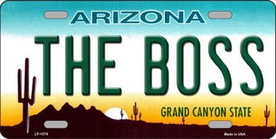 THE BOSS ARIZONA State Background Metal License Plate