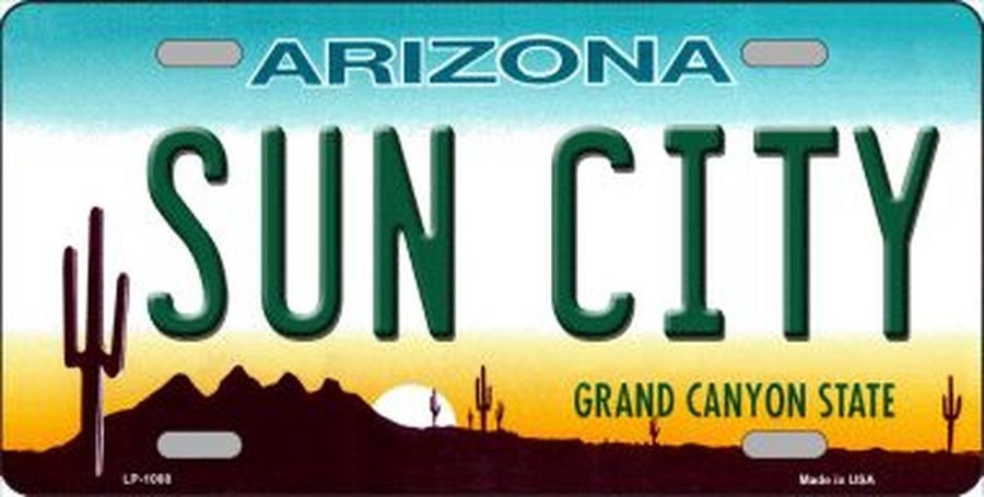 SUN CITY ARIZONA State Background Metal License Plate