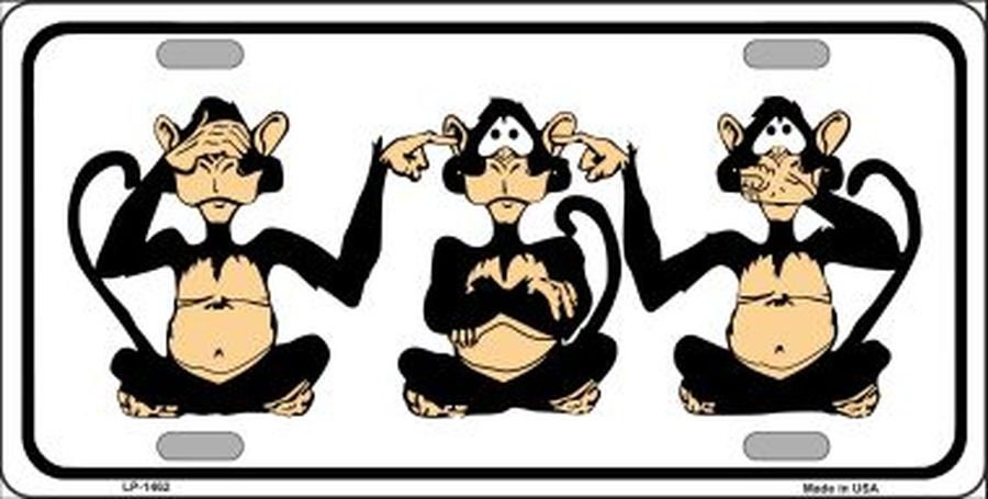 SEE HEAR Speak MONKEYS Metal License Plate