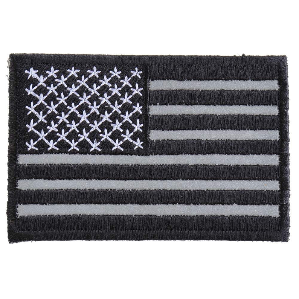AMERICAN FLAG REFLECTIVE Us Black White Embroidered Patch
