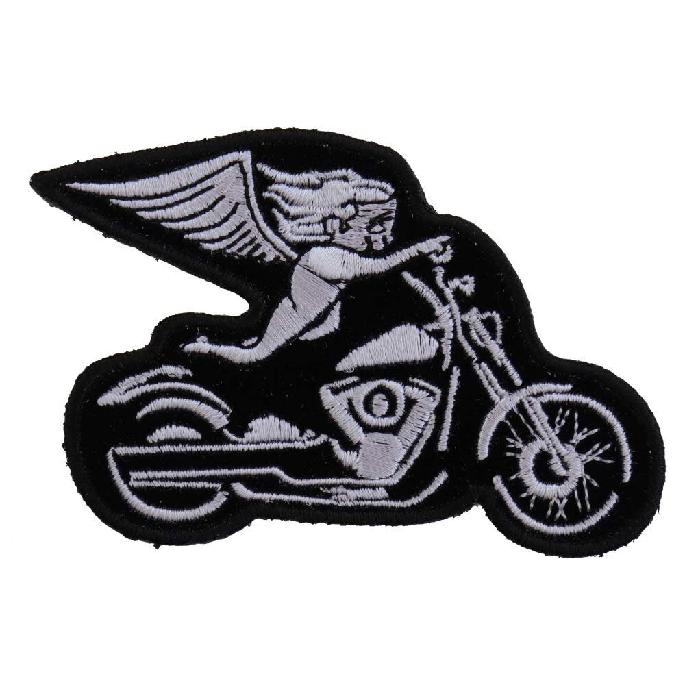 WHITE BIKER ANGEL On Motorcycle Biker Embroidered Patch