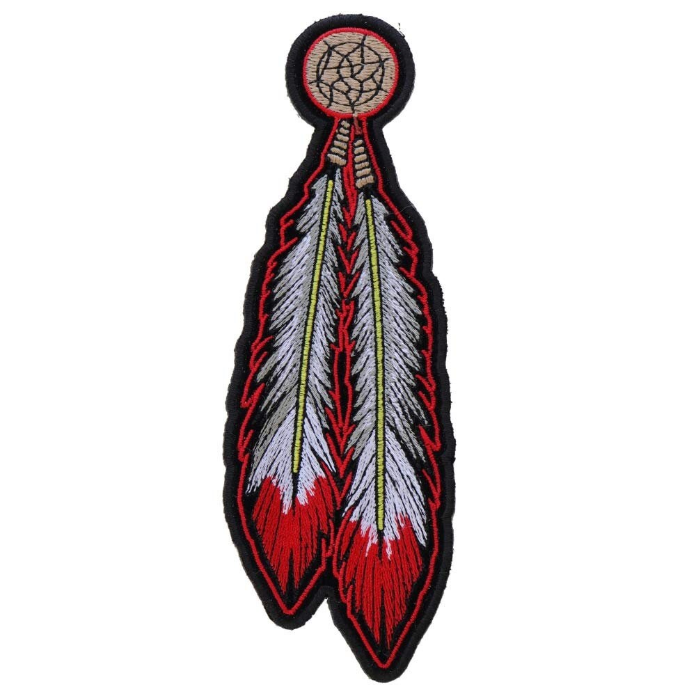 RED WHITE FEATHERS Dream Catcher Indian Embroidered Patch