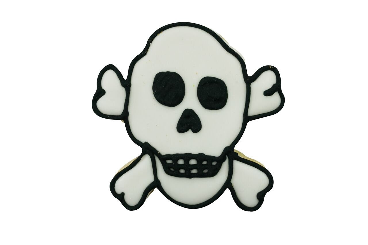 SKULL & CROSSBONES Cookie Cutter Metal 3.25 Inches - Halloween Funeral Casket Death Stencil Fondant