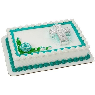 Silver Cross Cake Topper Decoration Keepsake Box for Baptism Church Decoset