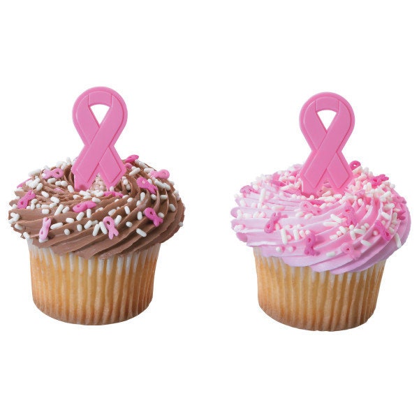 12 Pink Ribbon Cupcake Picks Cancer Awareness Toppers Cake Toppers
