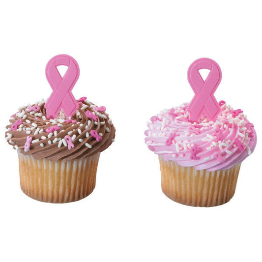 12 Pink Ribbon Cupcake Picks Cancer Awareness Toppers Cake Toppers