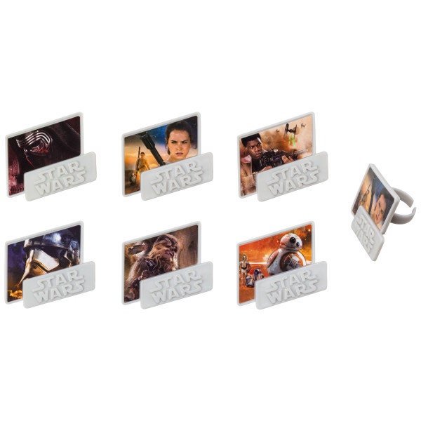 12 STAR WARS Cupcake Rings The Force Awakens Cake Toppers for Birthday Party Decoration
