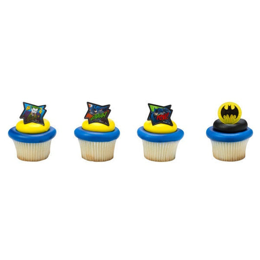 12 BATMAN Cupcake Rings POW! Cake Toppers for Birthday Party Decoration