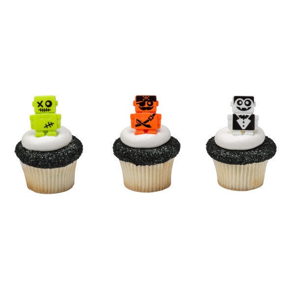 12 SCARYBOTS Cupcake Rings HALLOWEEN Cake Toppers for Birthday Party Decoration