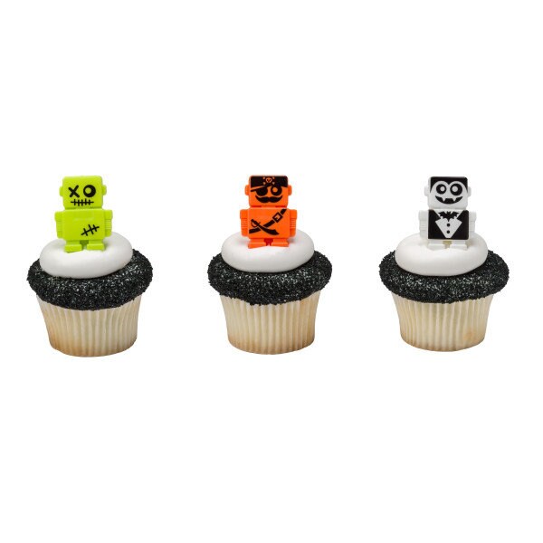 12 SCARYBOTS Cupcake Rings HALLOWEEN Cake Toppers for Birthday Party Decoration Craft Supply