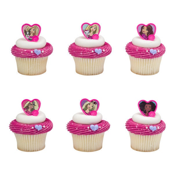 12 BARBIE Cupcake Rings Sweet Sparkles Cake Toppers for Birthday Party Decoration