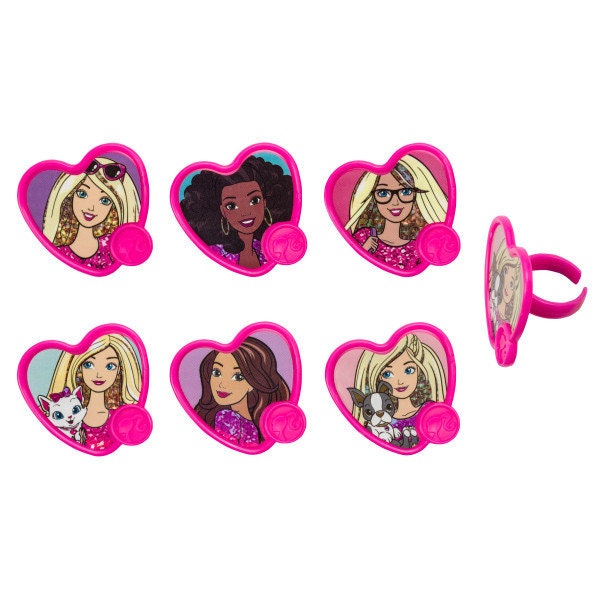 12 BARBIE Cupcake Rings Sweet Sparkles Cake Toppers for Birthday Party Decoration