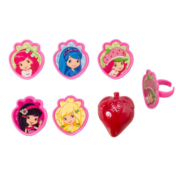 12 STRAWBERRY SHORTCAKE Cupcake Rings Friends Forever Cake Toppers for Birthday Party Decoration Craft Supply